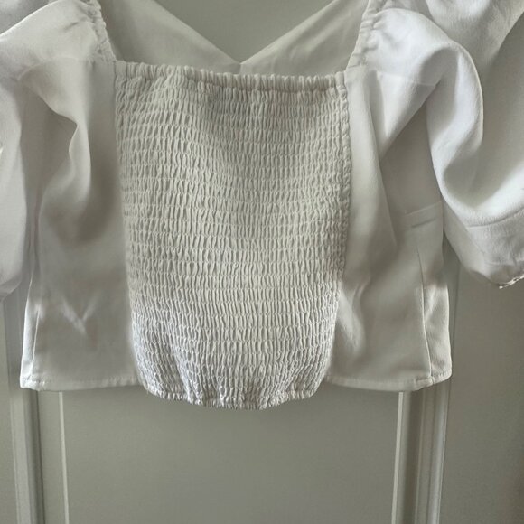 Abercrombie & Fitch White Puff Sleeve Shirred Back Cropped Blouse Sweetheart Nec - Picture 6 of 6